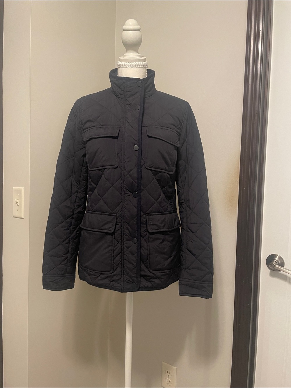 H&M Black Quilted Puffer Jacket with High Collar